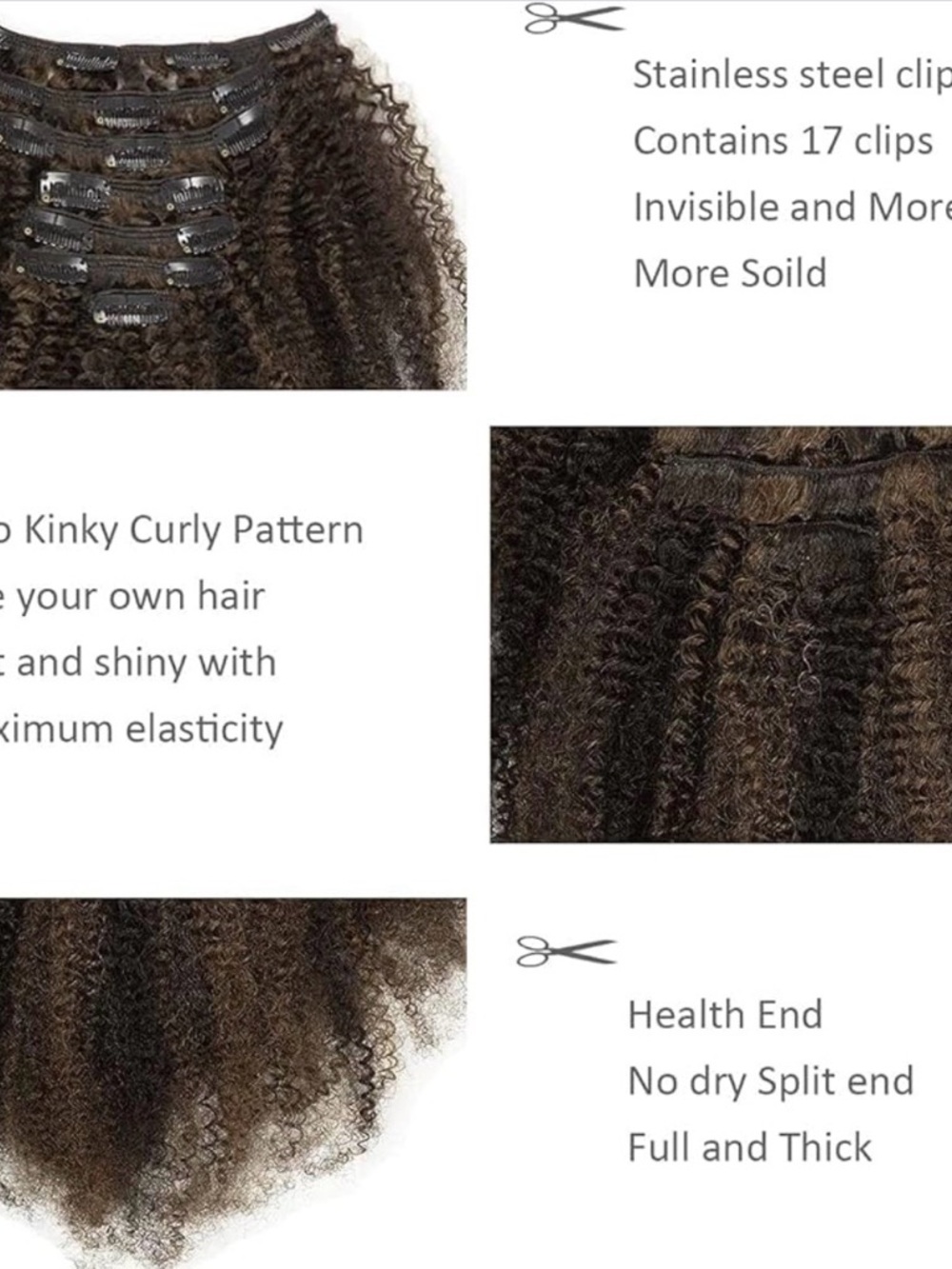 Afro Kinky Curly 18 Inch ClipIn Full Head Extensions 120G Human Hair #P1B/4 7PCS - Picture 5 of 5